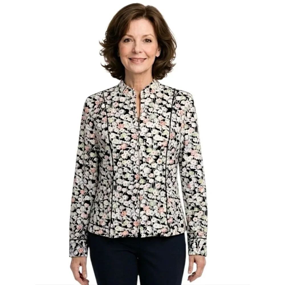 Christopher & Banks Black and White Floral Zip Jacket Size S